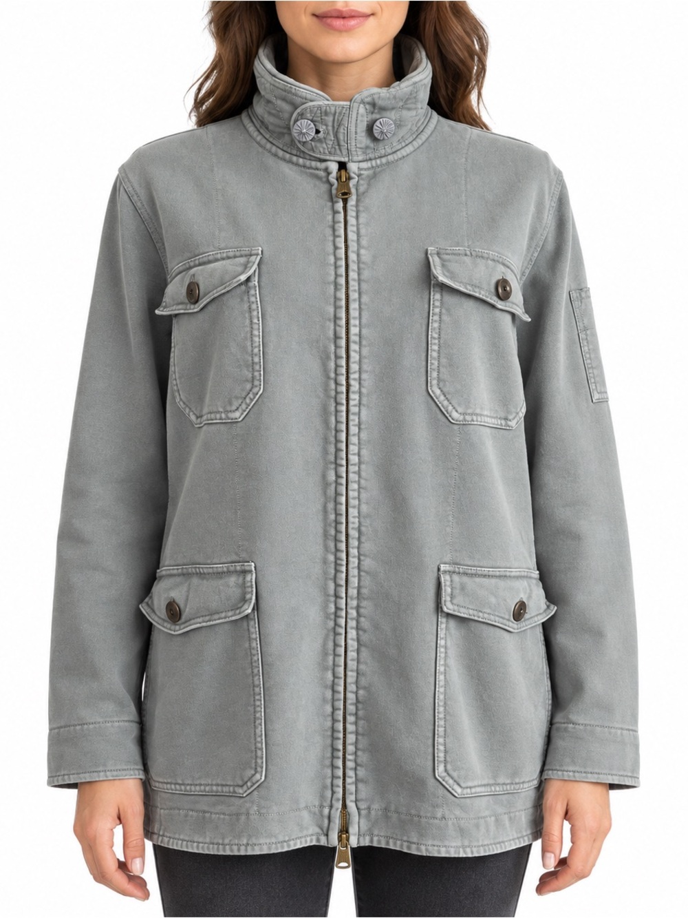 J.Crew French Terry Military Utility Jacket Sage Gray Indie Sleaze Boho Large